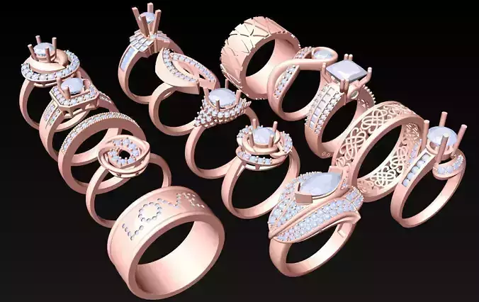 15  Womens Ring - Collection 3d Ring Jewellery Models bulk- AW19
