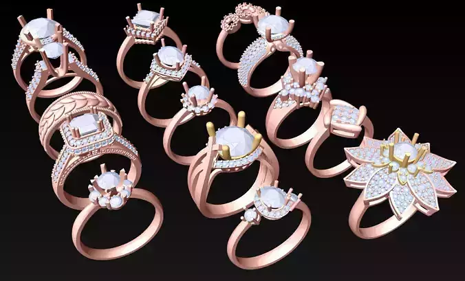 15  Womens Ring - Collection 3d Ring Jewellery Models bulk- AW20