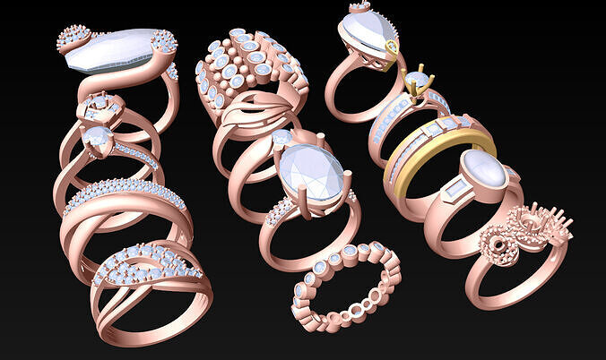 15  Womens Ring - Collection 3d Ring Jewellery Models bulk- AW21 3D print model
