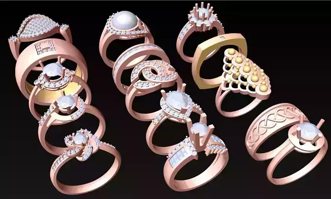 15  Womens Ring - Collection 3d Ring Jewellery Models bulk- AW22