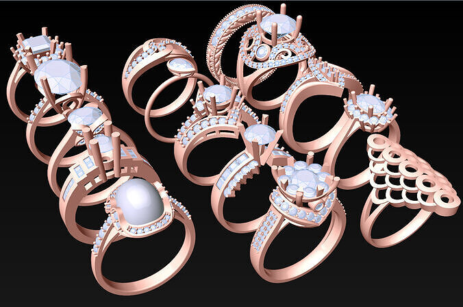 15  Womens Ring - Collection 3d Ring Jewellery Models bulk- AW23 3D print model