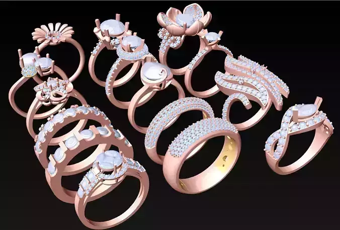 15  Womens Ring - Collection 3d Ring Jewellery Models bulk- AW27