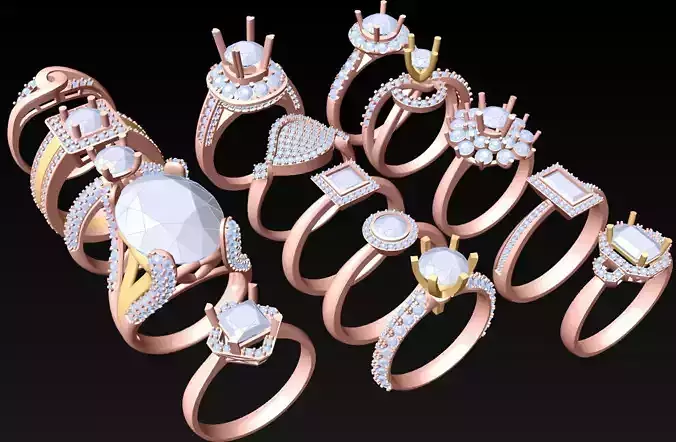 15  Womens Ring - Collection 3d Ring Jewellery Models bulk- AW28