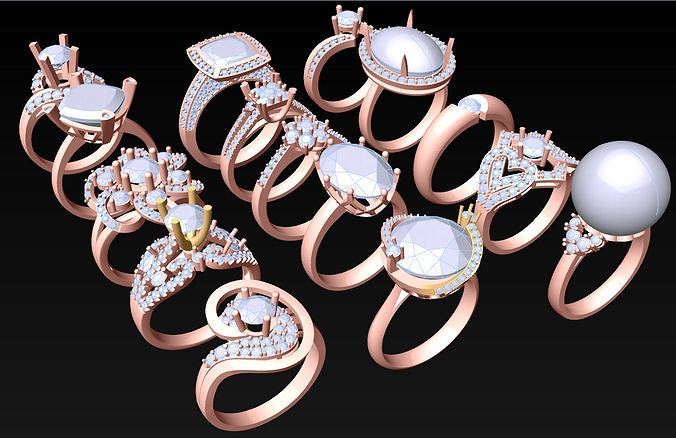 15  Womens Ring - Collection 3d Ring Jewellery Models bulk- AW25 3D print model