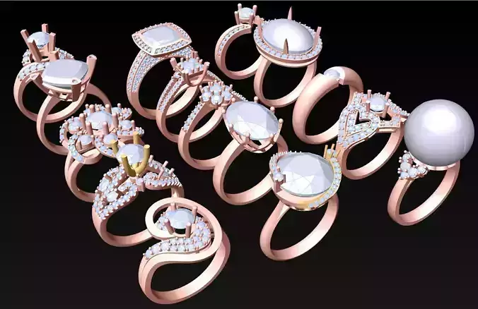 15  Womens Ring - Collection 3d Ring Jewellery Models bulk- AW25