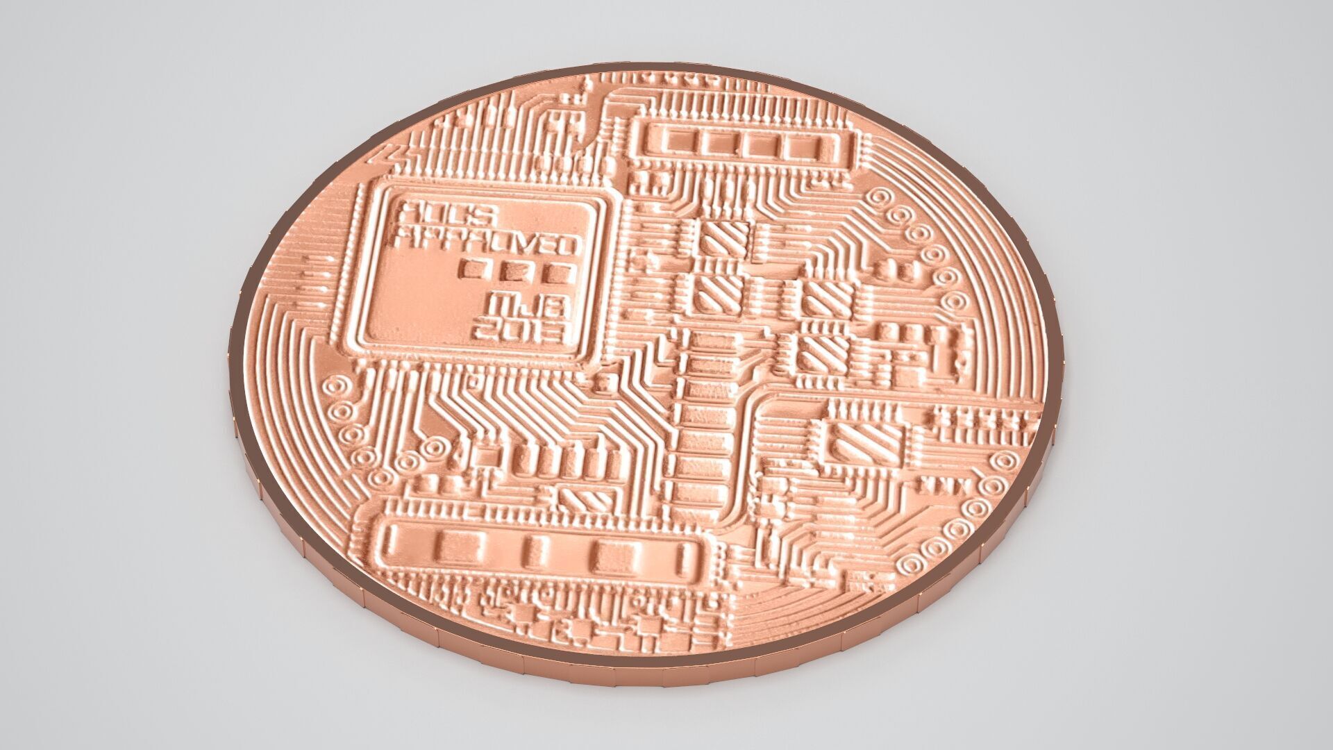 Copper Crypto Coin 3D model_4