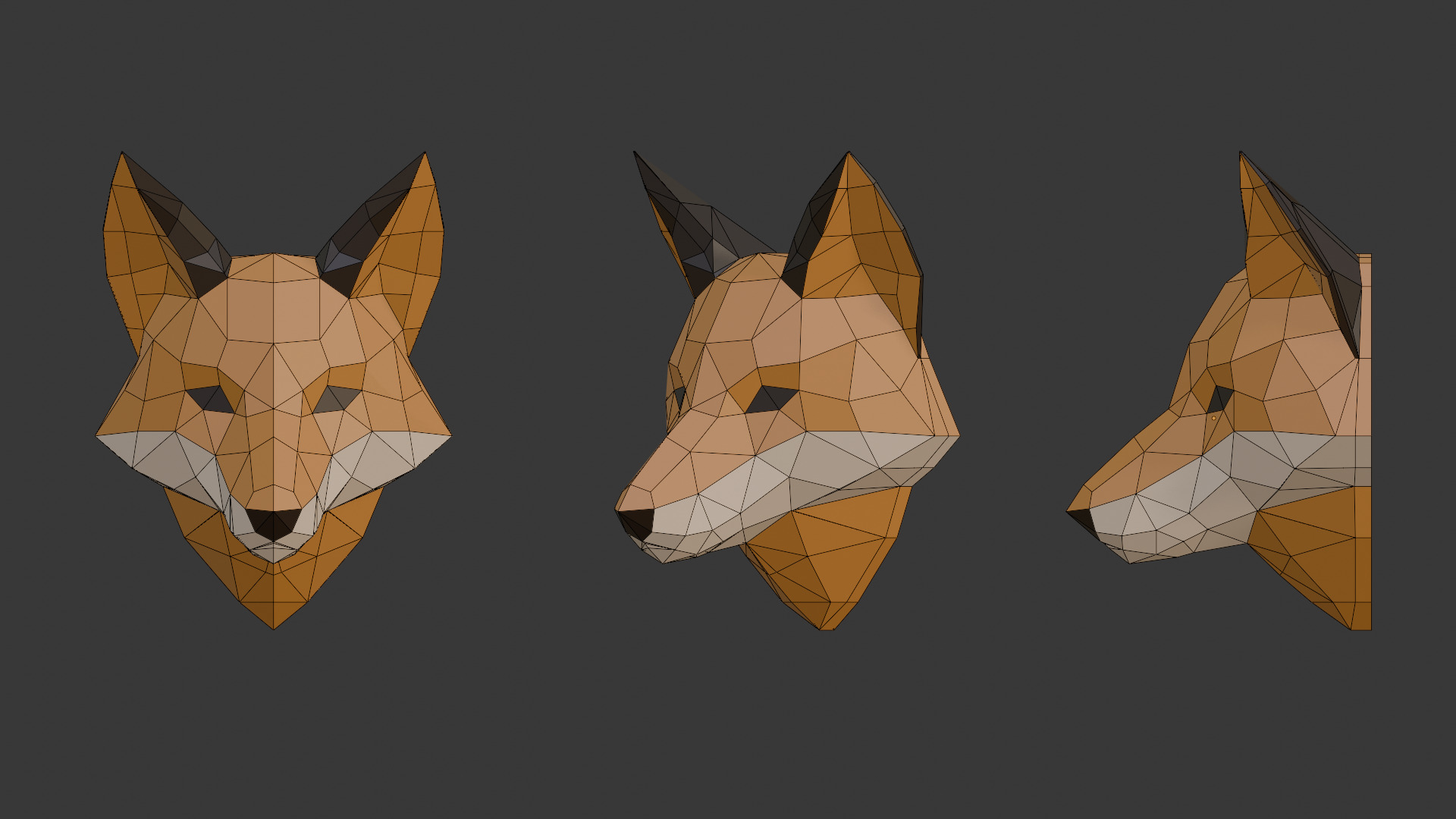 Head Fox Lowpoly Origami Decoration Low-poly 3D model_2