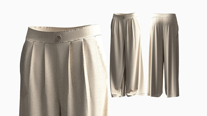 Basic Linen Pleated Pants Women 3D Model Low-poly 3D model