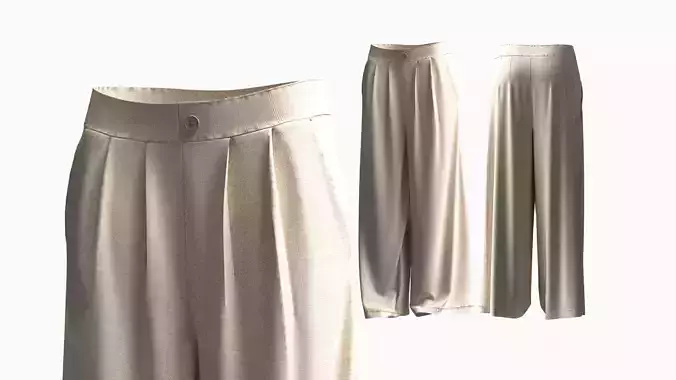 Basic Linen Pleated Pants Women 3D Model