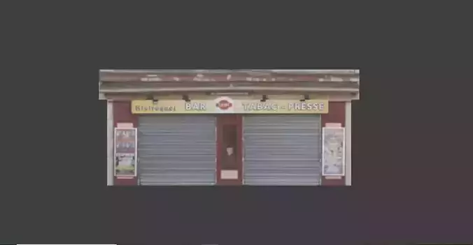 Low-Poly French Storefront 3D Model