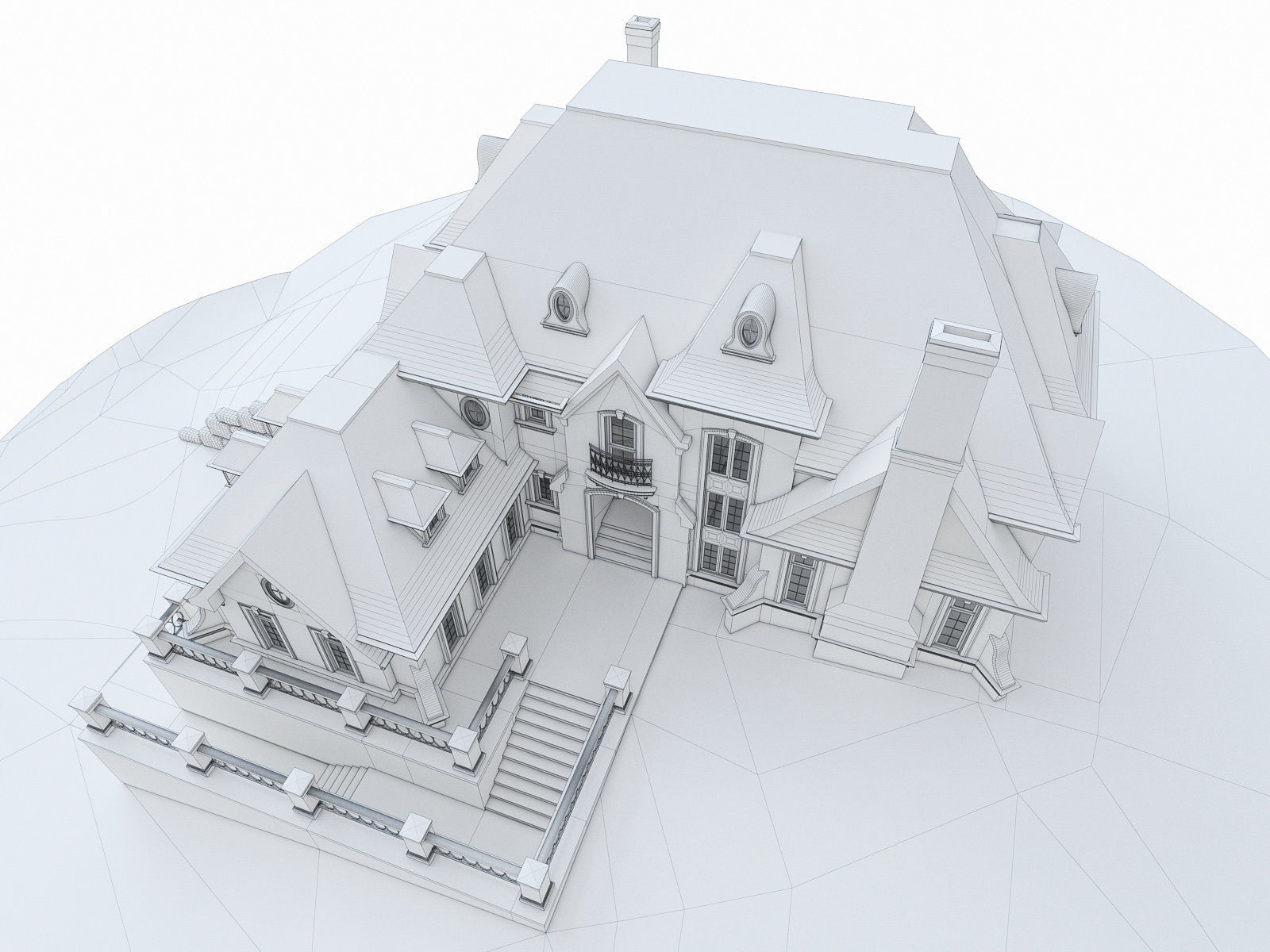 Luxury Mansion House Low-poly 3D model_6