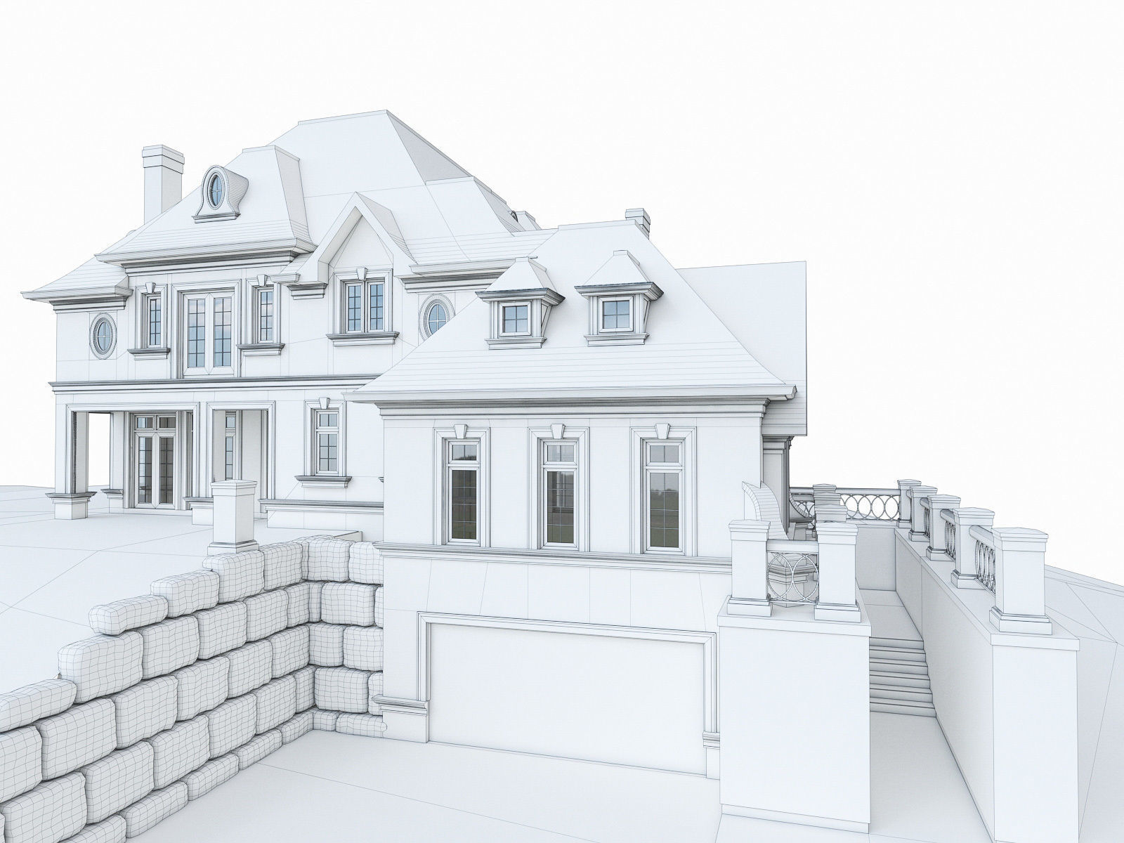 Luxury Mansion House Low-poly 3D model_2