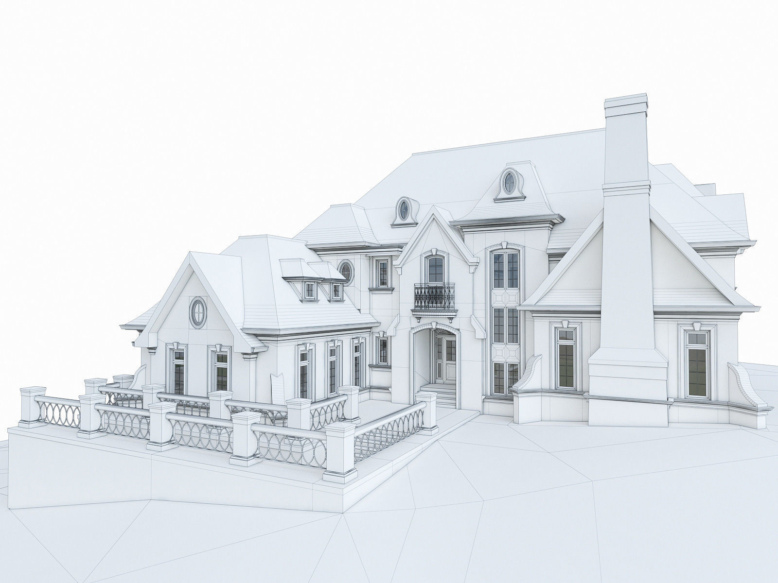 Luxury Mansion House Low-poly 3D model_4