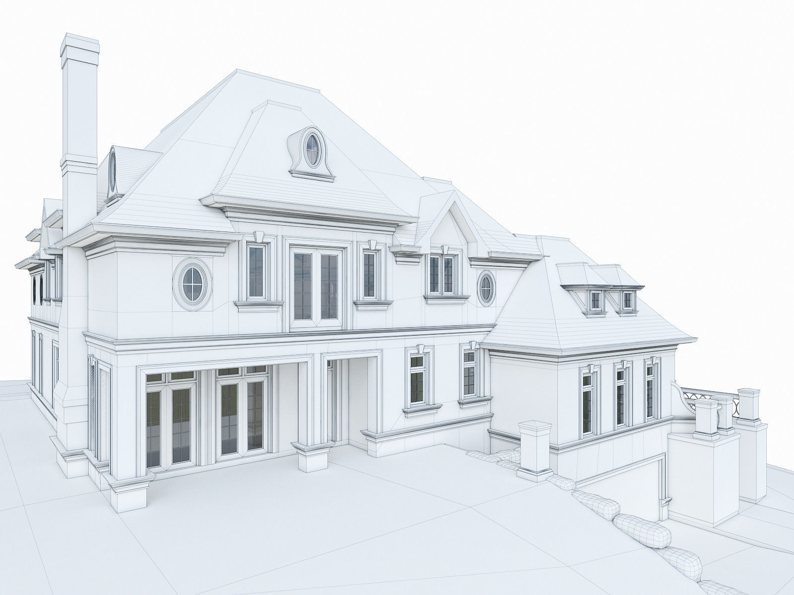 Luxury Mansion House Low-poly 3D model_3