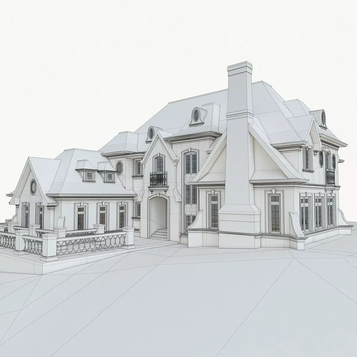 Luxury Mansion House Low-poly 3D model_0
