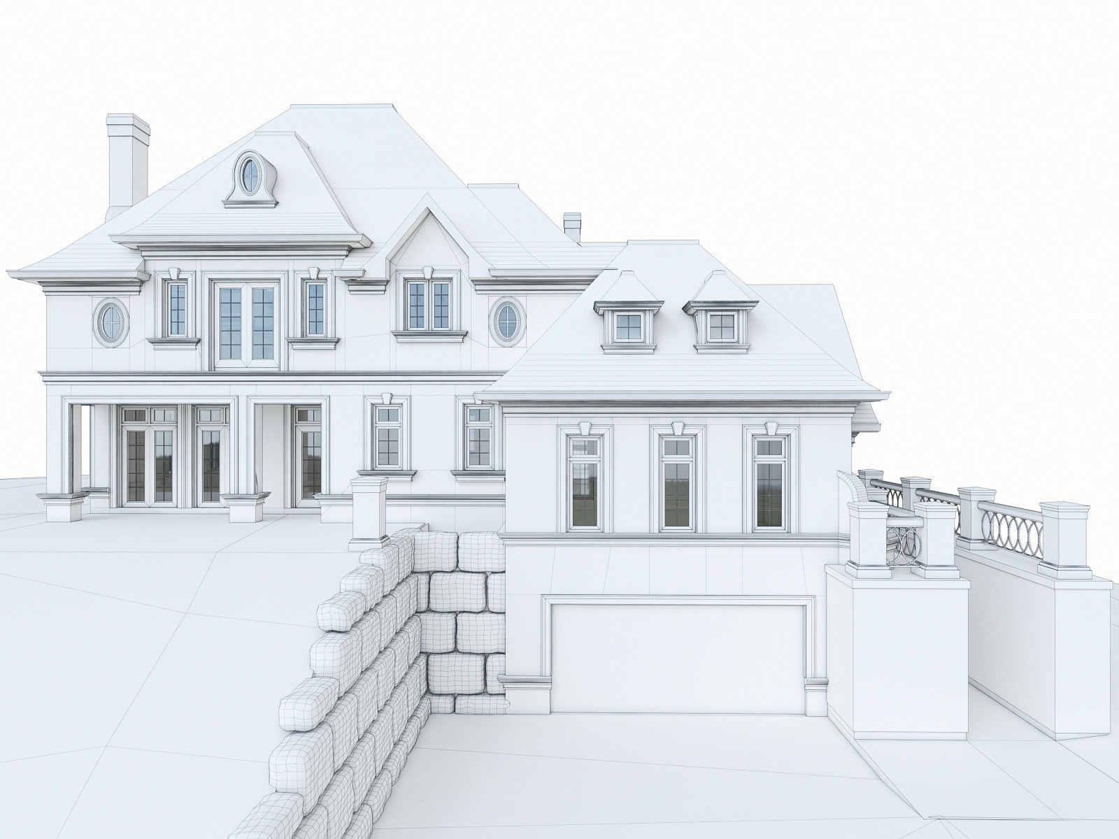 Luxury Mansion House Low-poly 3D model_1