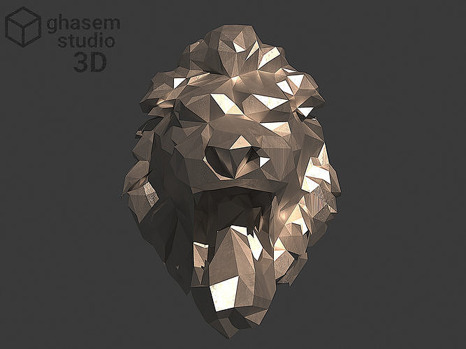 Low Poly Wall Mounted Lion Head Ready for Game and Scene Low-poly 3D model