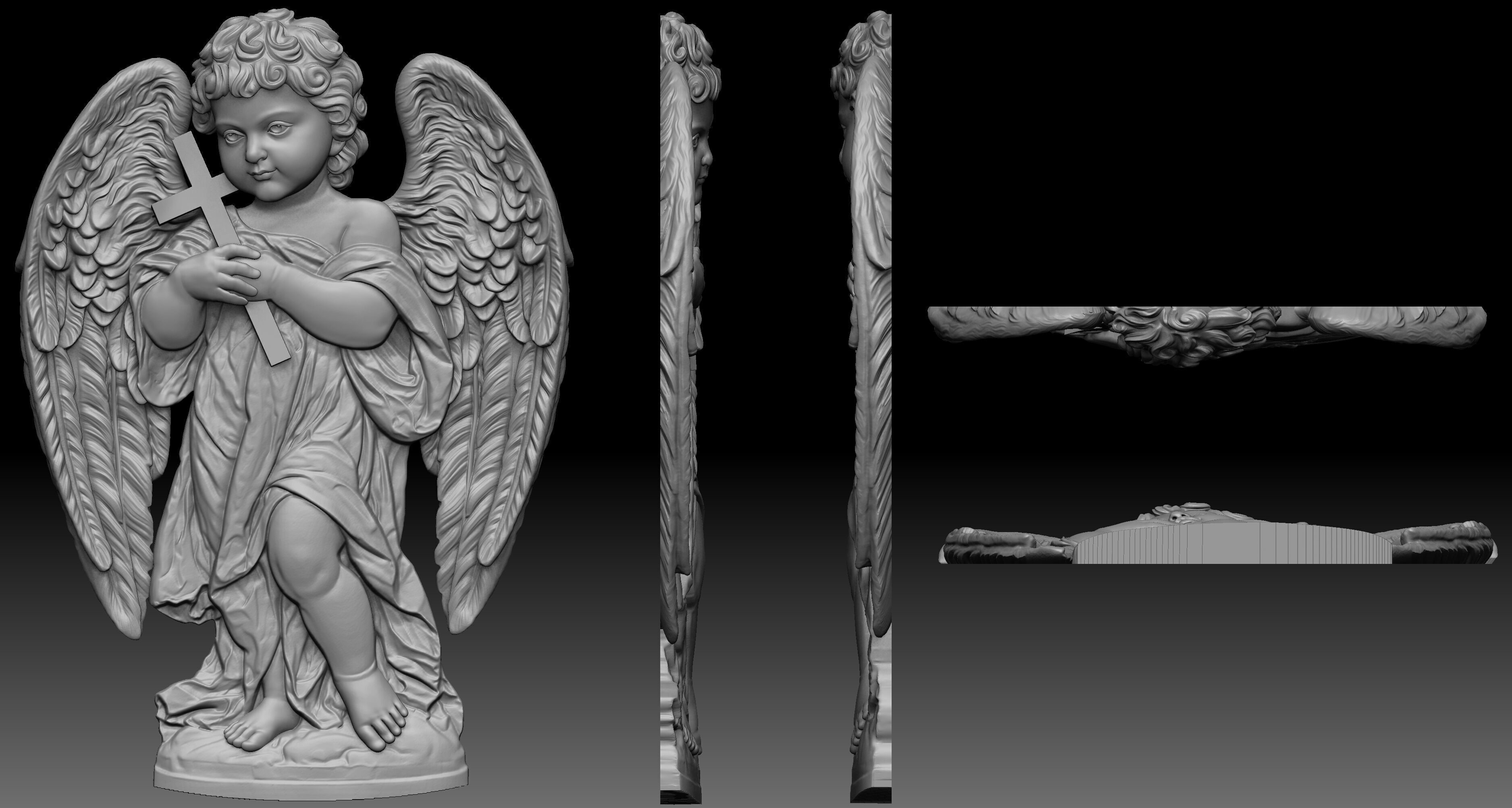 Baby Angel with Cross relief 3D print model_1