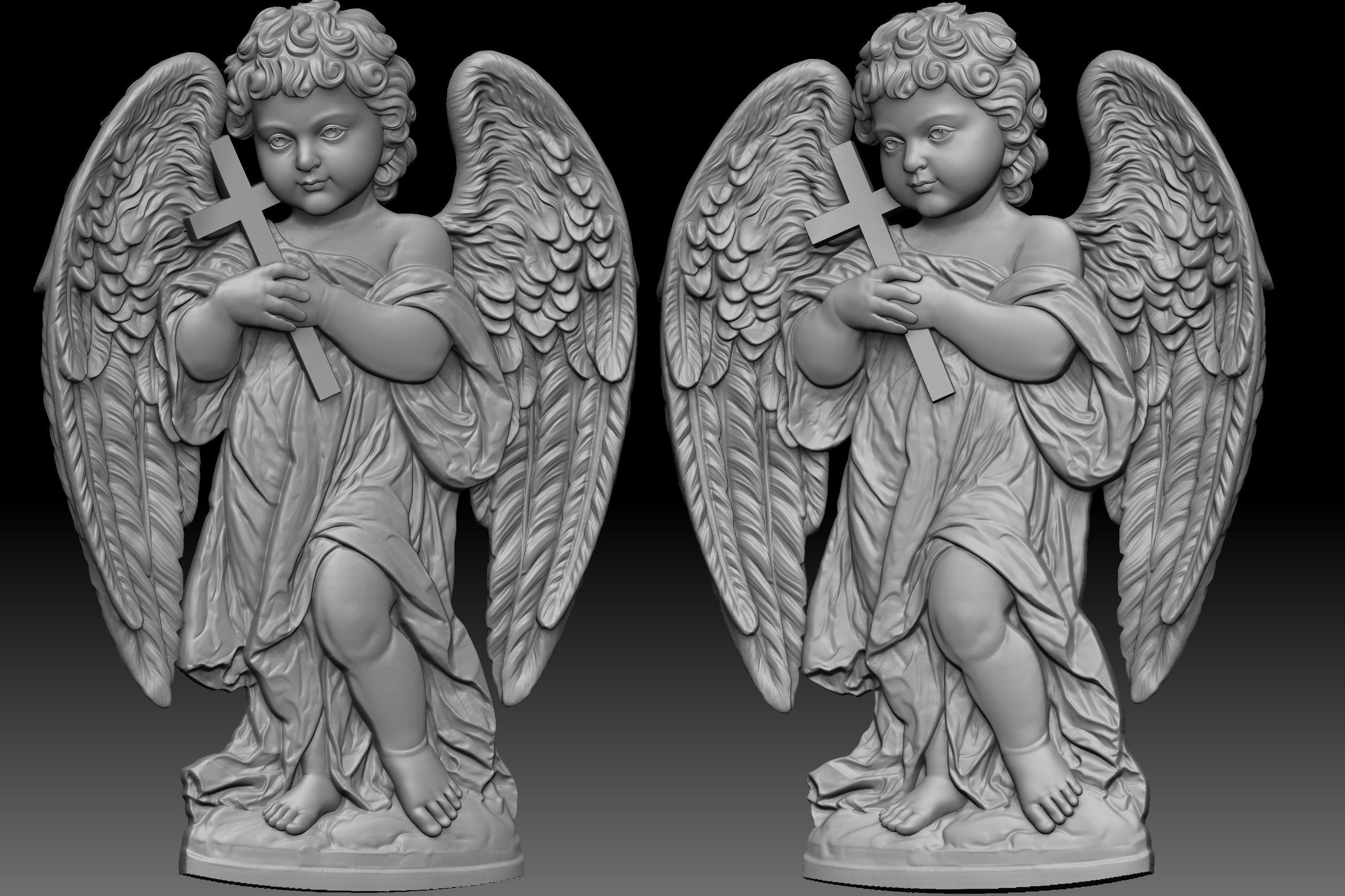 Baby Angel with Cross relief 3D print model_2
