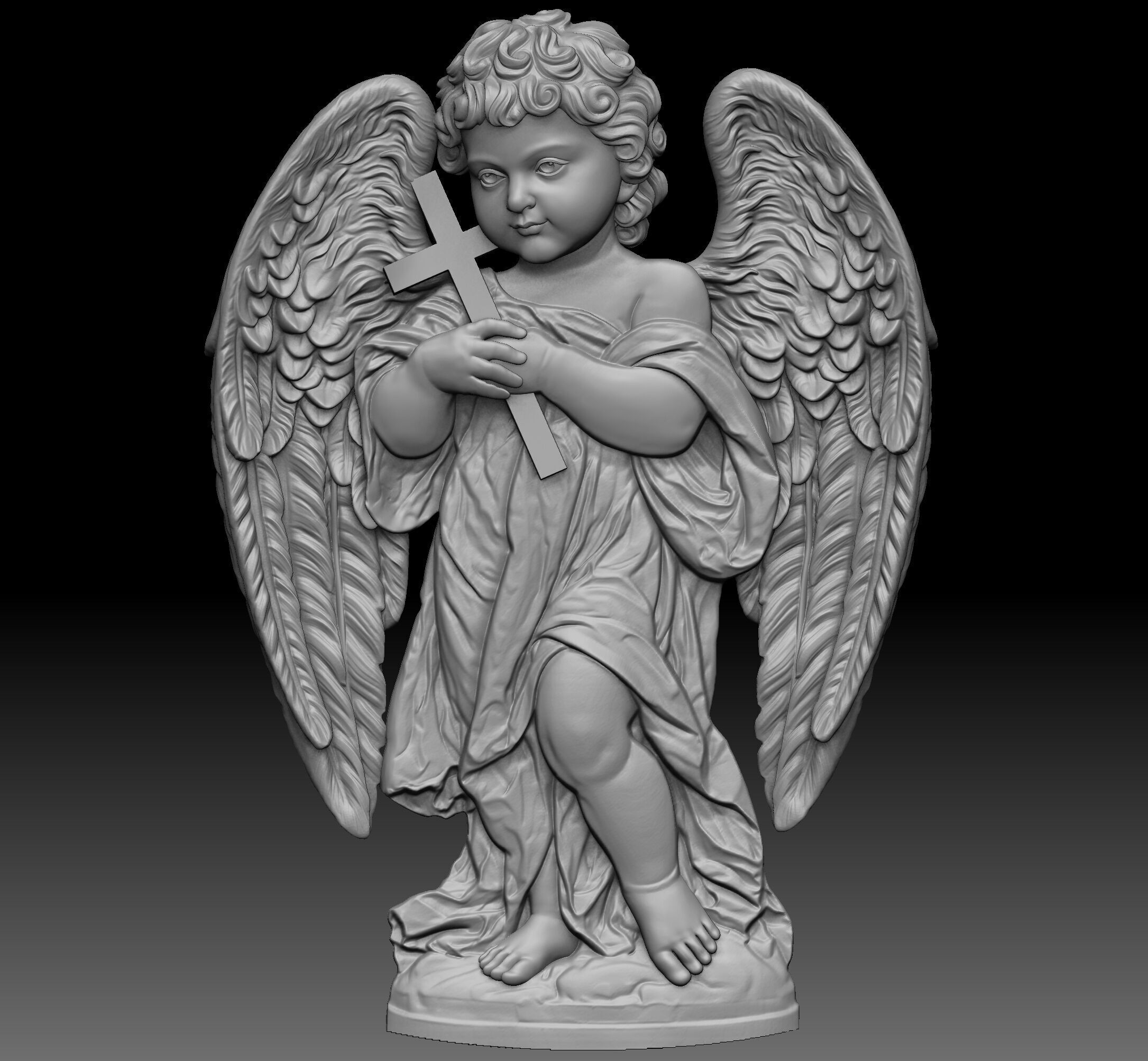 Baby Angel with Cross relief 3D print model_5