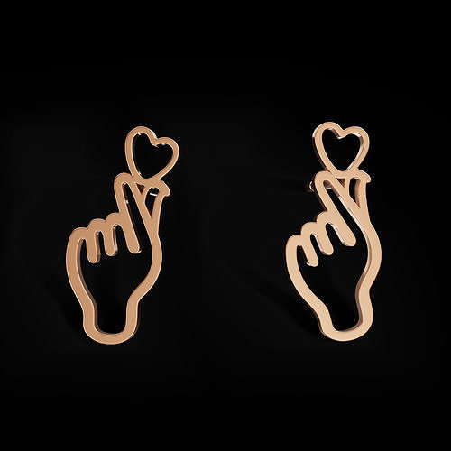 Finger Heart Gesture Earring Minimalist 3D Model 3D print model