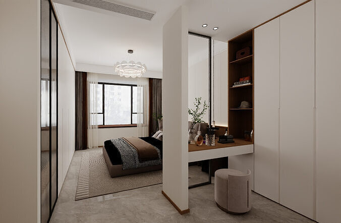 Modern Chinese-style Master Bedroom 3D model