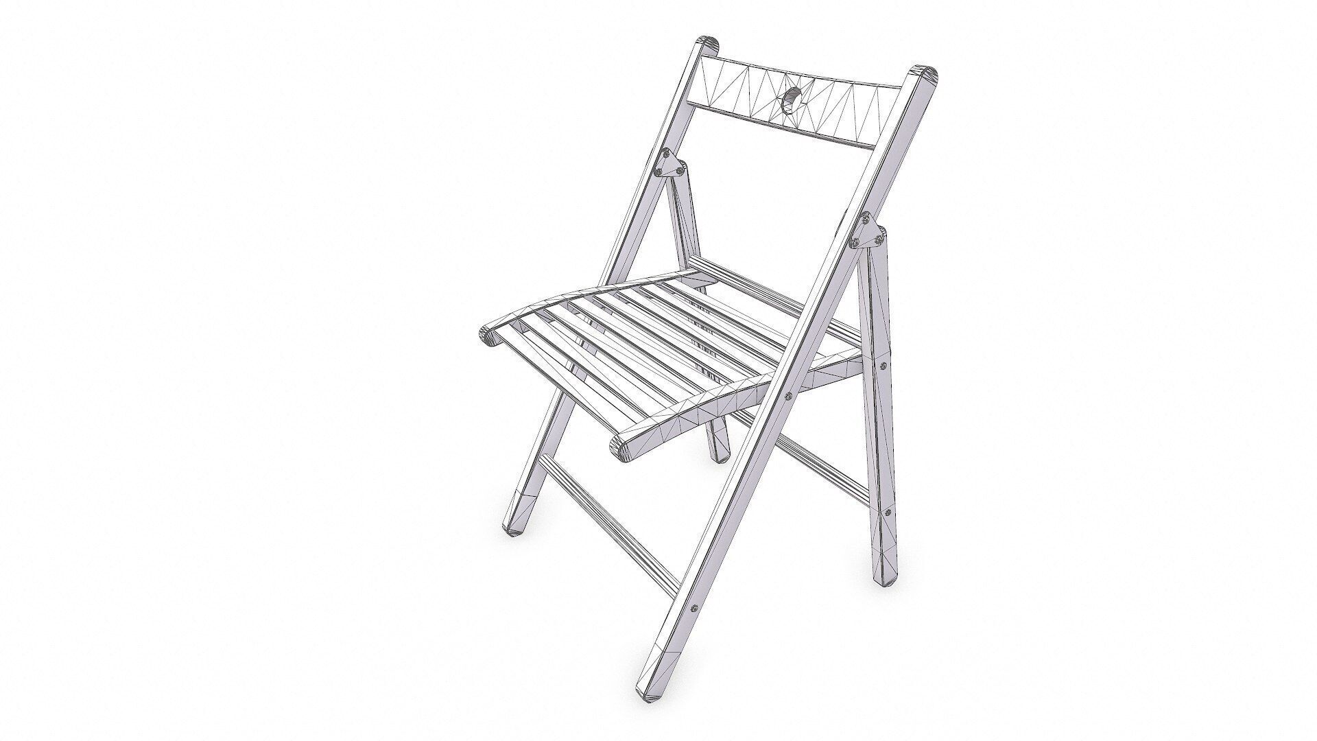 Old Wooden Folding Chair low-poly PBR Low-poly 3D model_13