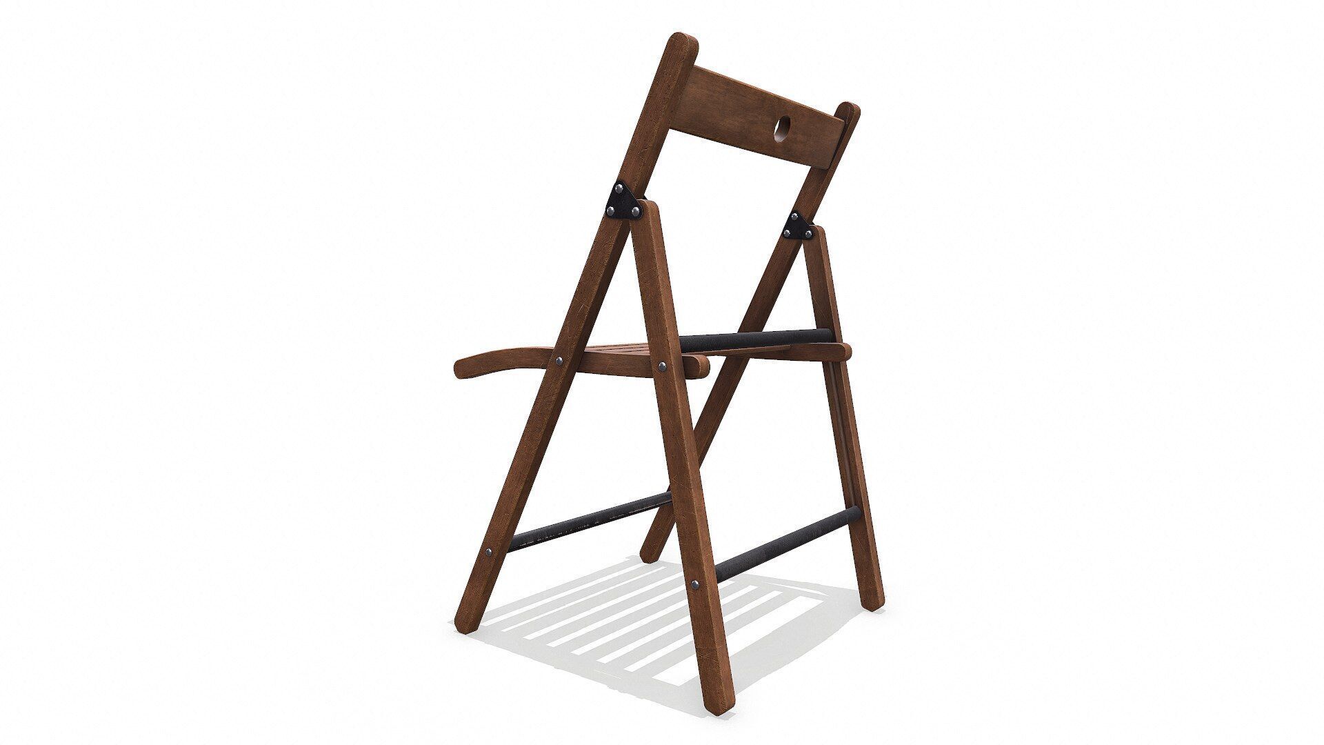 Old Wooden Folding Chair low-poly PBR Low-poly 3D model_5