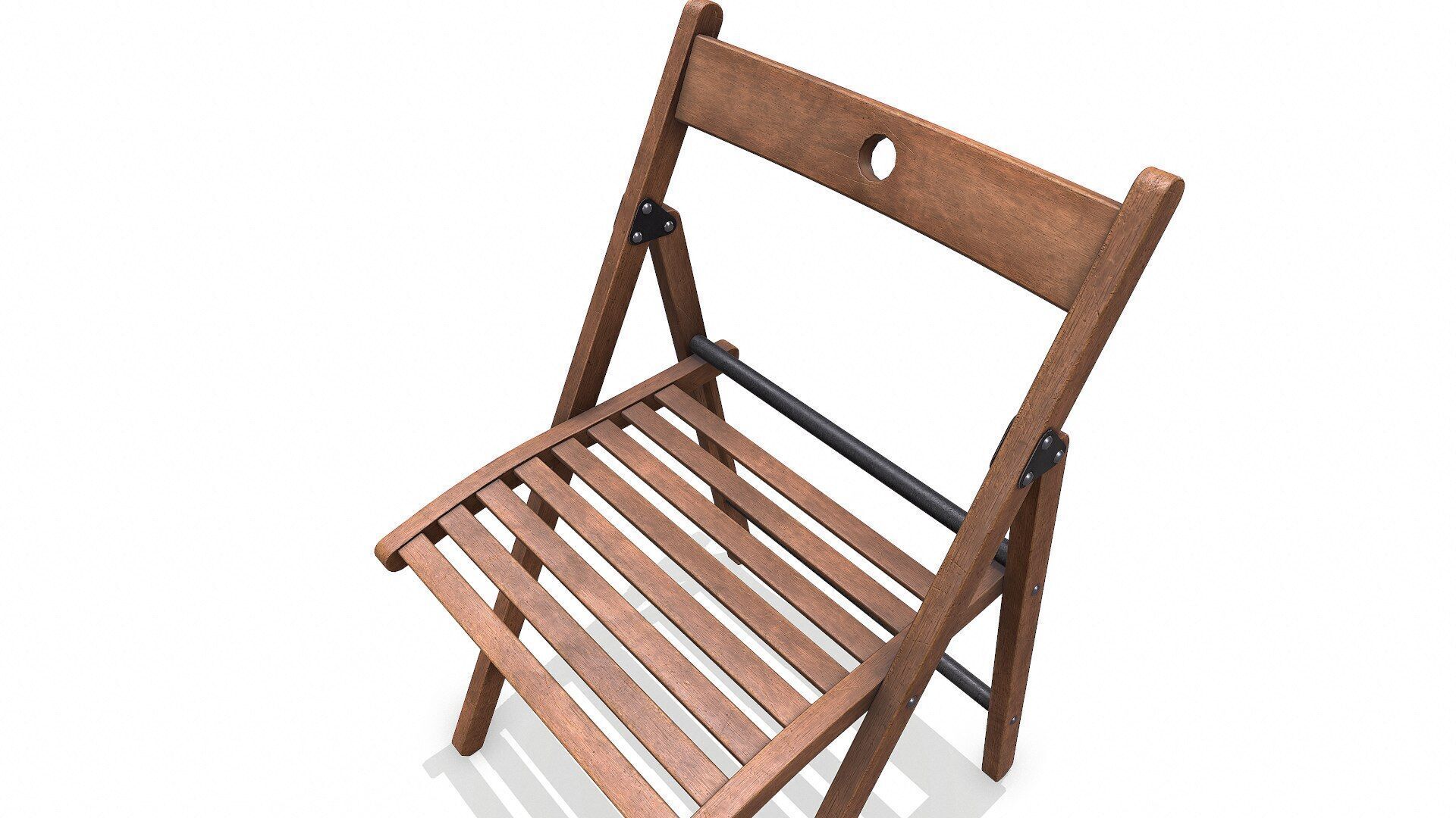 Old Wooden Folding Chair low-poly PBR Low-poly 3D model_11