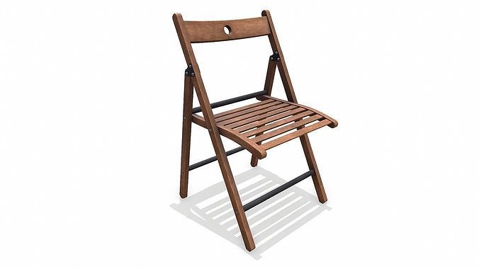Old Wooden Folding Chair low-poly PBR Low-poly 3D model