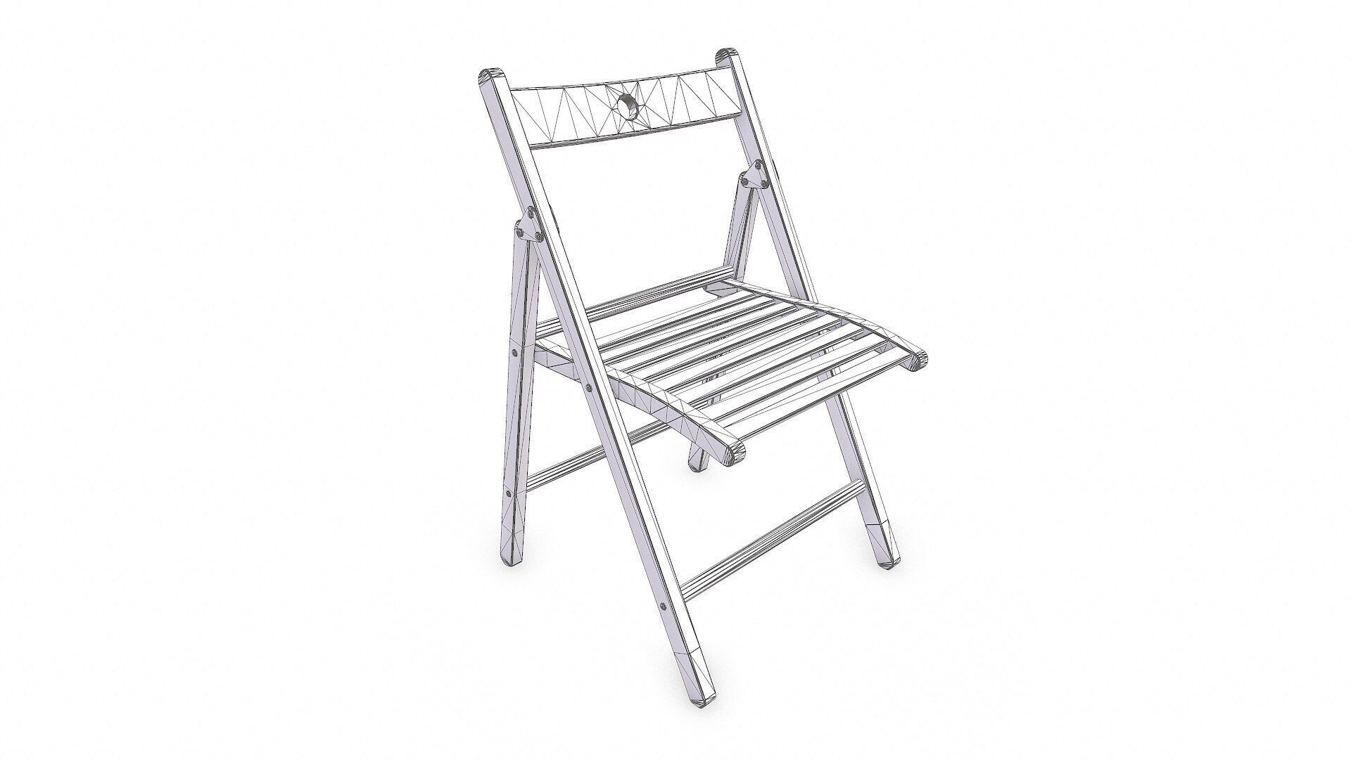 Old Wooden Folding Chair low-poly PBR Low-poly 3D model_12