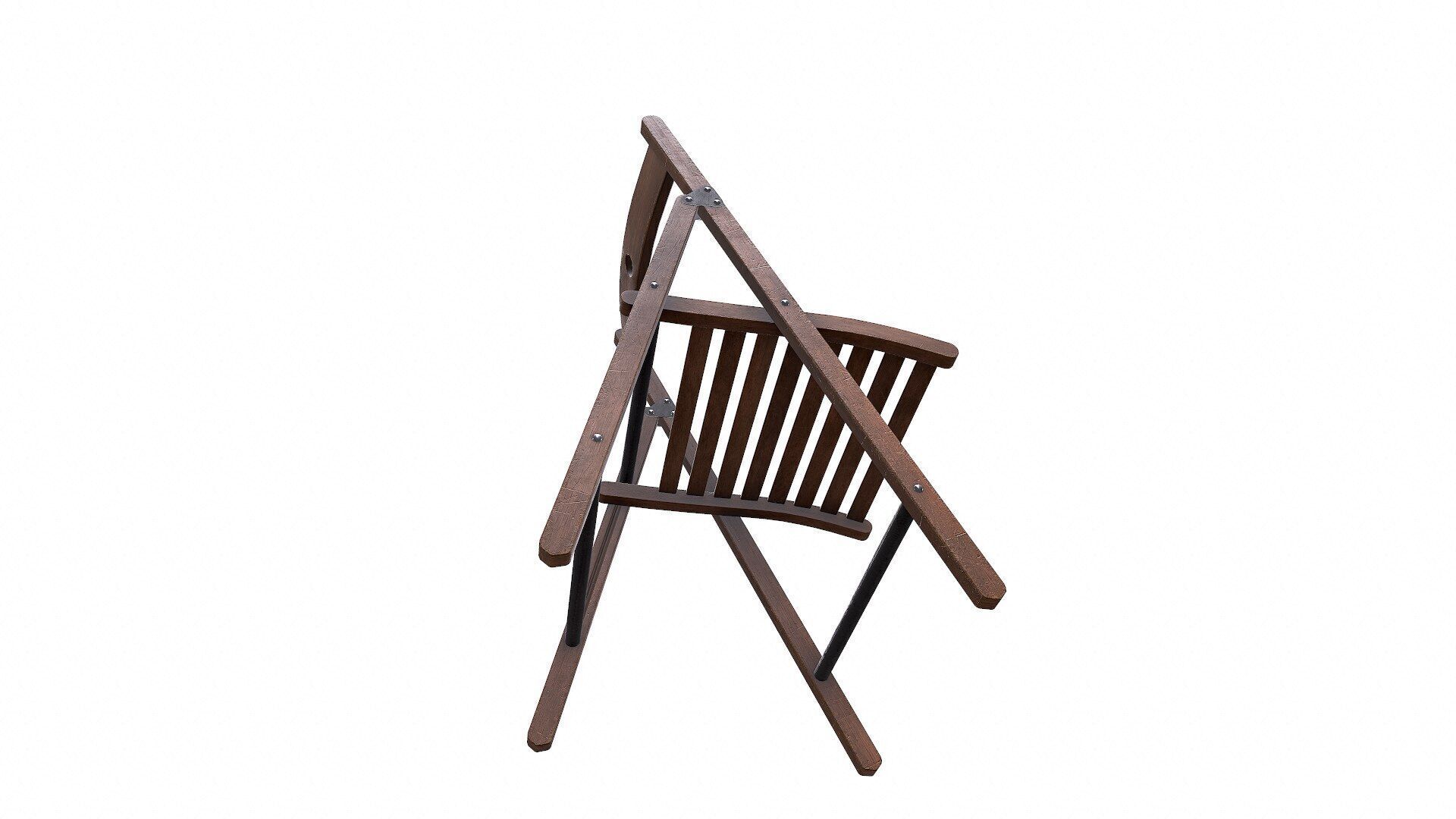 Old Wooden Folding Chair low-poly PBR Low-poly 3D model_9
