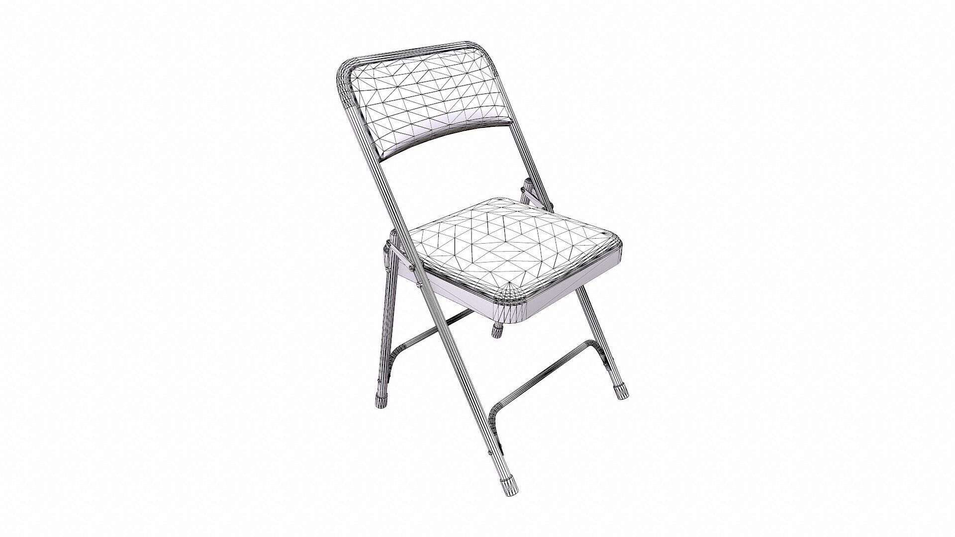 Old Metal Folding Chair With Cushion Low-poly PBR Low-poly 3D model_14