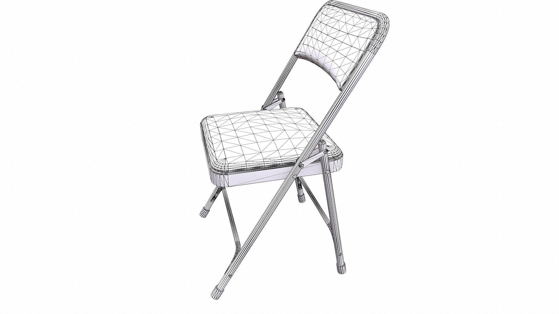 Old Metal Folding Chair With Cushion Low-poly PBR Low-poly 3D model_15