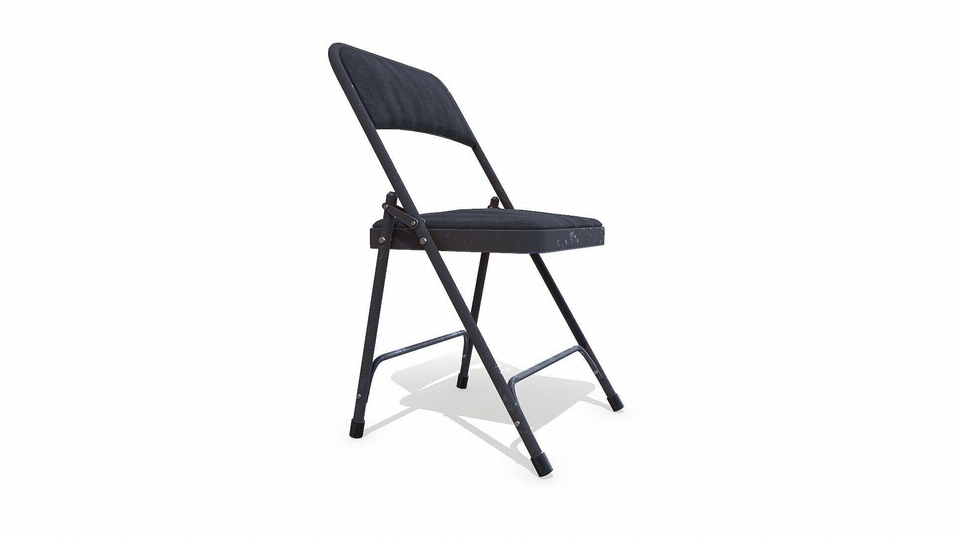 Old Metal Folding Chair With Cushion Low-poly PBR Low-poly 3D model_9