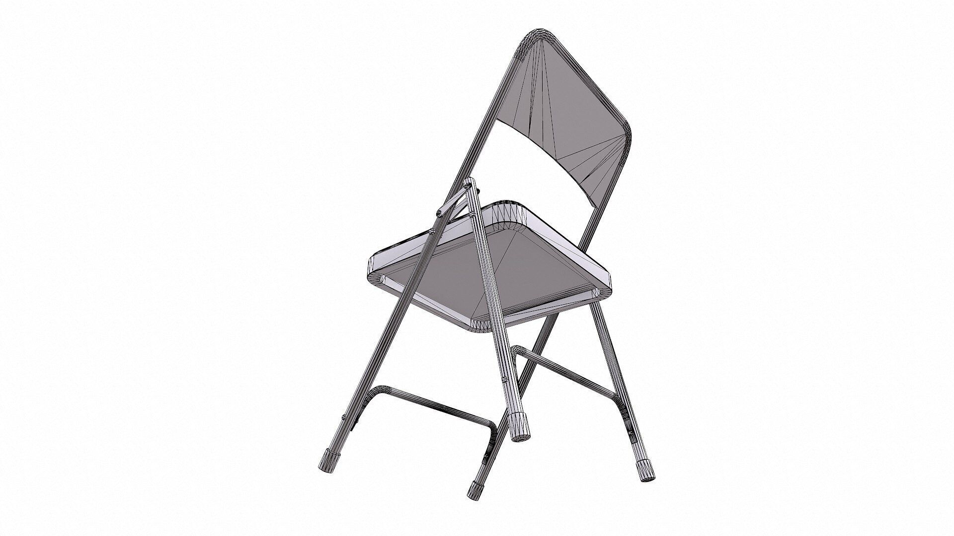 Old Metal Folding Chair With Cushion Low-poly PBR Low-poly 3D model_16