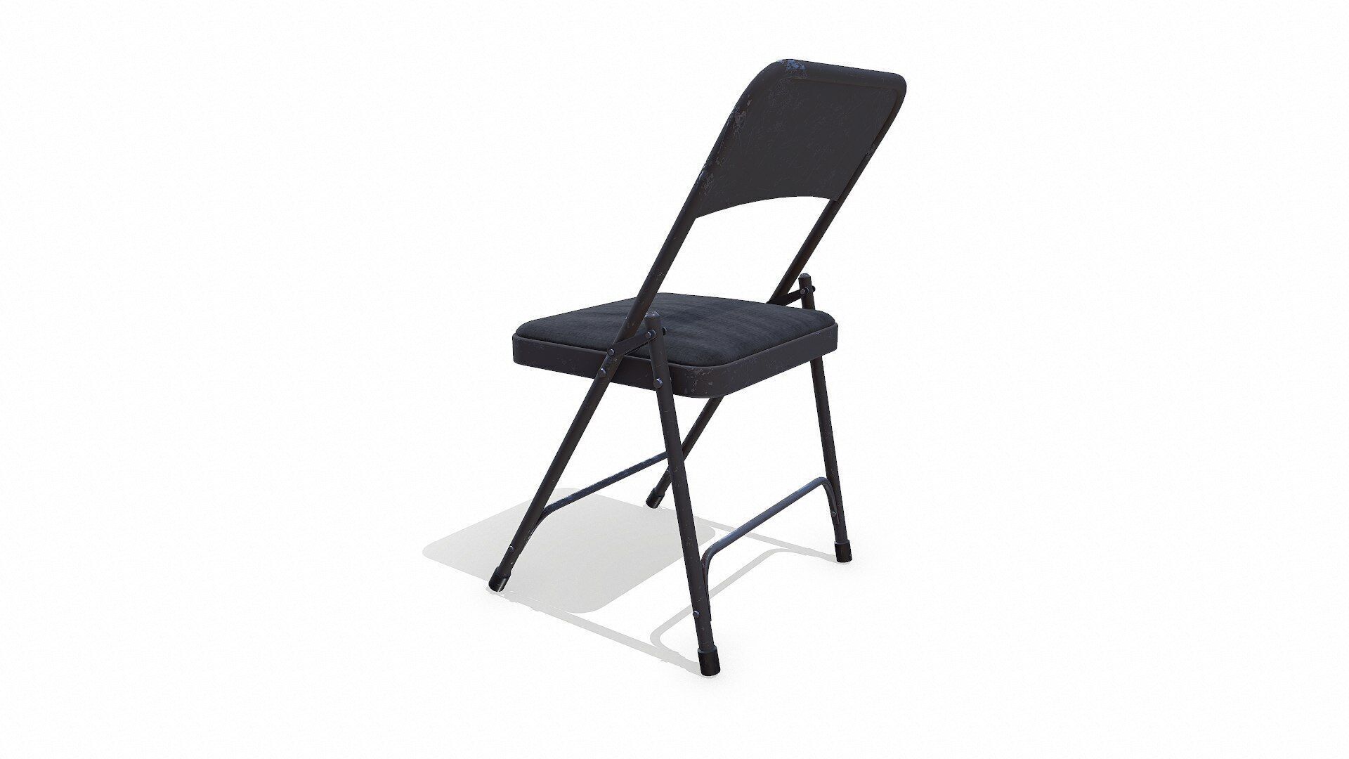 Old Metal Folding Chair With Cushion Low-poly PBR Low-poly 3D model_5
