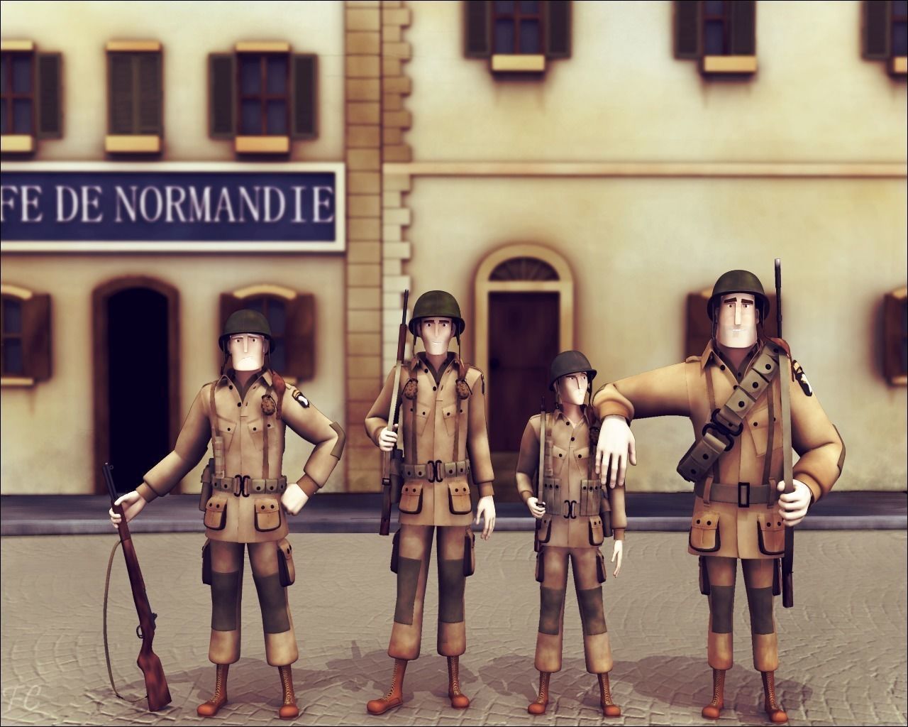 Band Of Brothers cartoon WW2 Character Combo Pack 3D model_0