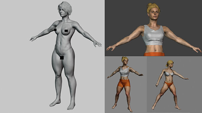 Ultimate female character base mesh fully rigged and animated Low-poly 3D model