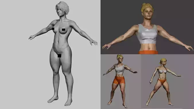 Ultimate female character base mesh fully rigged and animated Low-poly 3D model