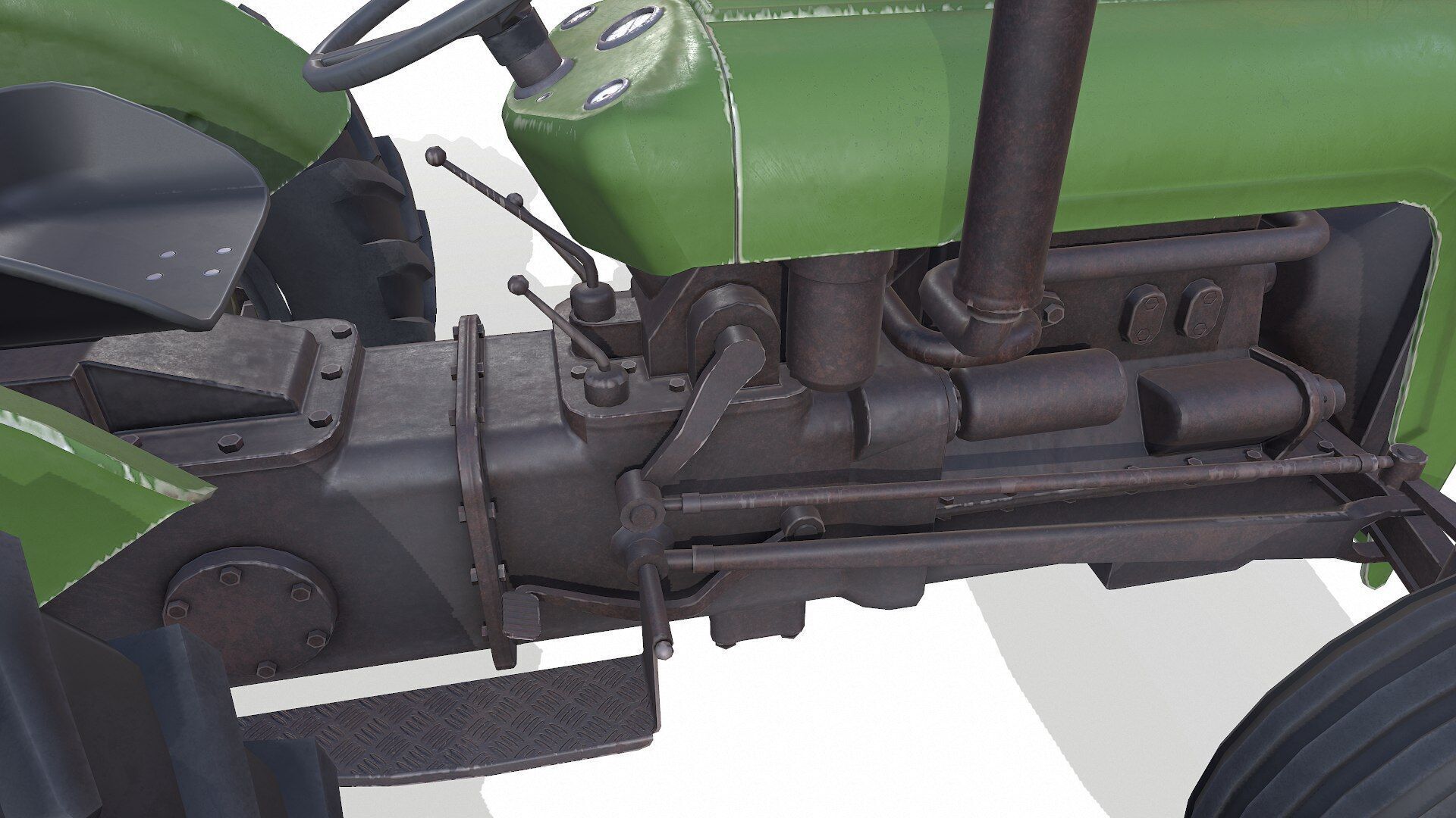 Old Generic Tractor Low-poly PBR Low-poly 3D model_22