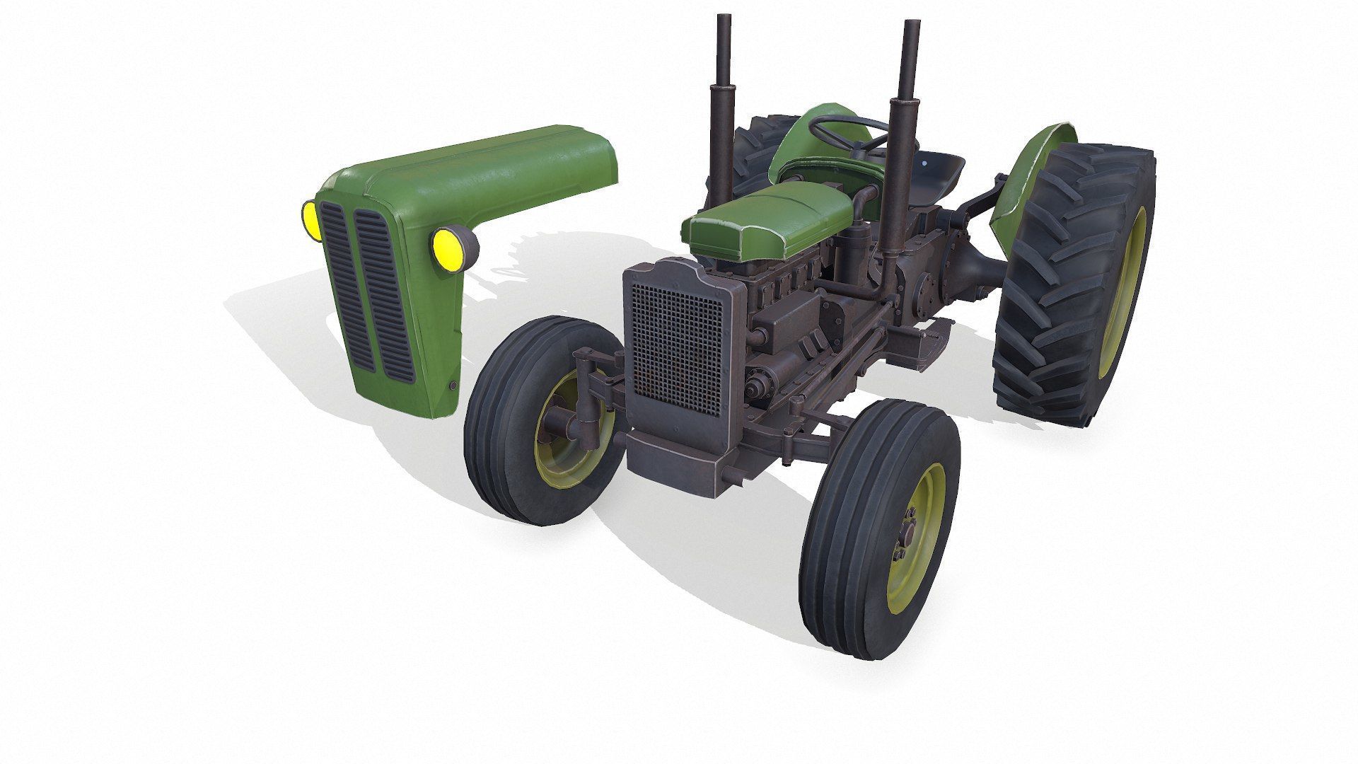 Old Generic Tractor Low-poly PBR Low-poly 3D model_4