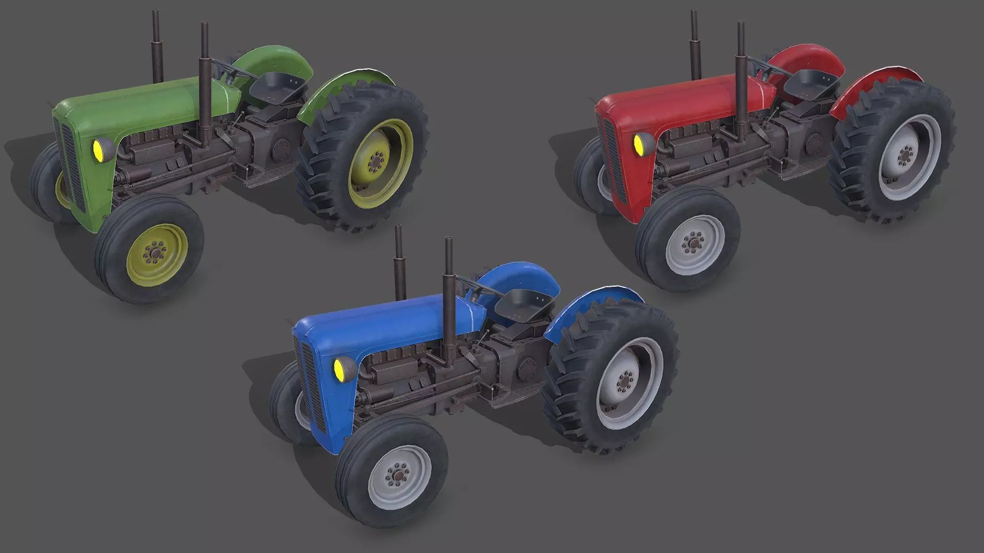 Old Generic Tractor Low-poly PBR Low-poly 3D model_0