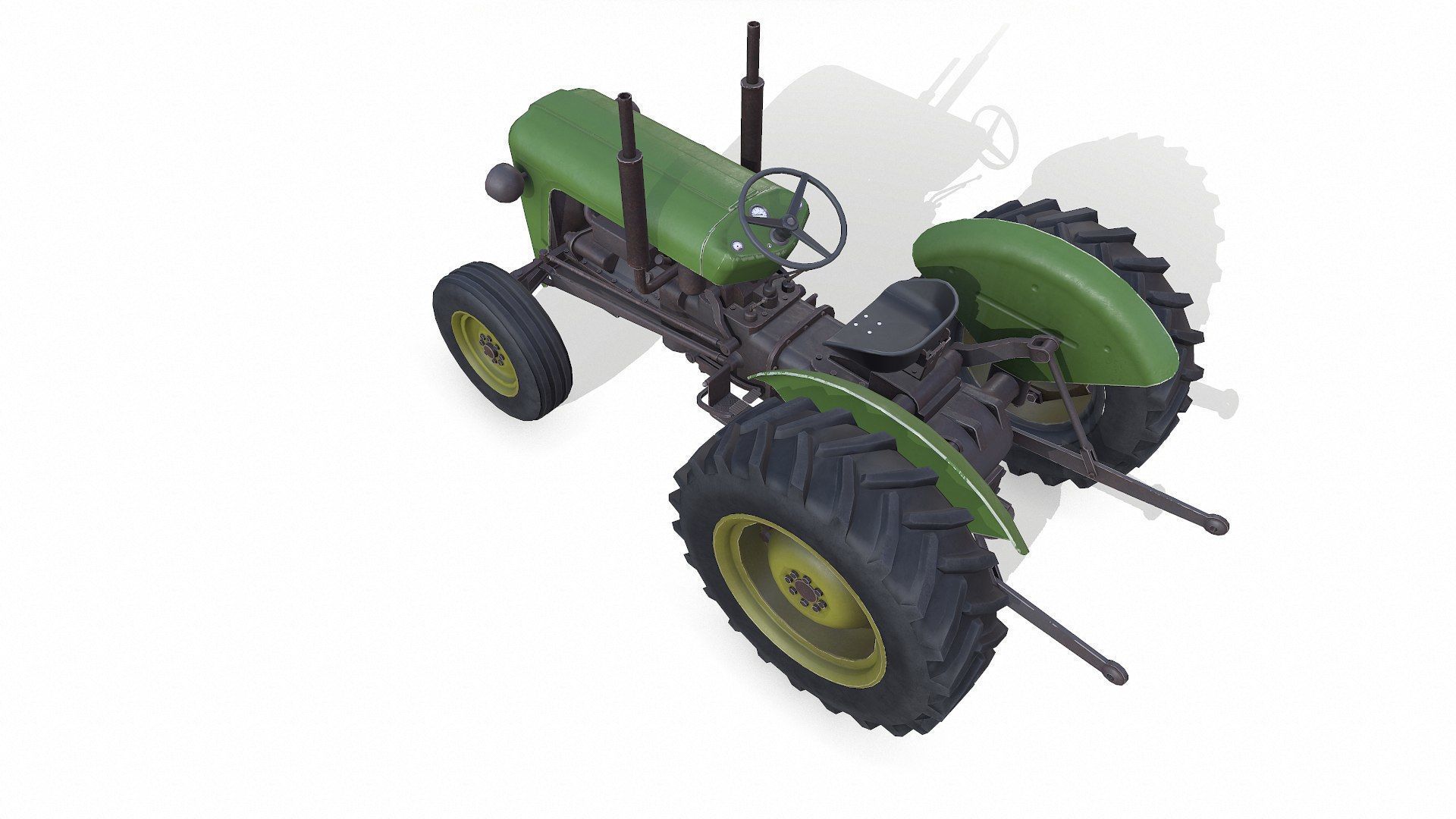Old Generic Tractor Low-poly PBR Low-poly 3D model_9