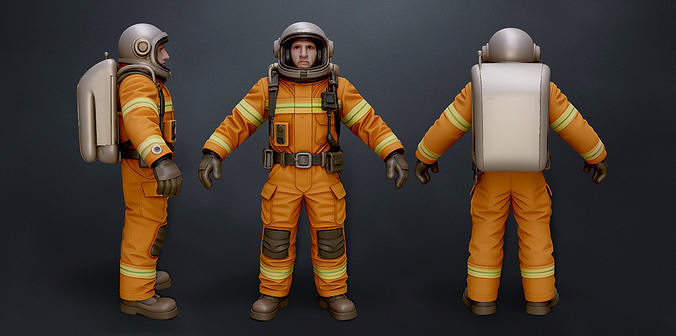 SpaceFire Realistic Sci-Fi Rescue Character Game Ready Low-poly 3D model