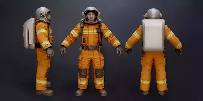 SpaceFire Realistic Sci-Fi Rescue Character Game Ready Low-poly 3D model