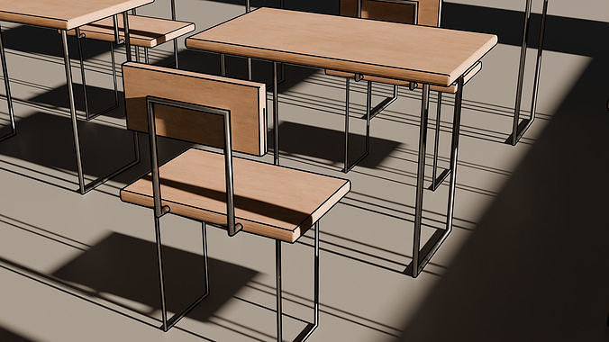 Classroom Desk and Chair Set Low-poly 3D model