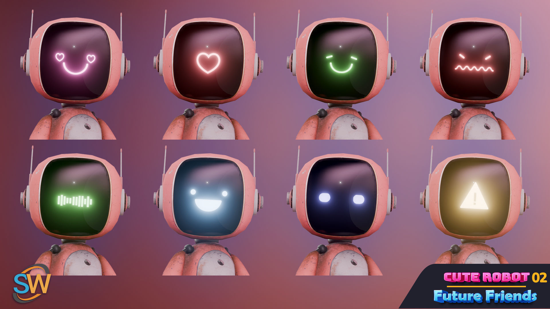 Cute Robot 02 Future Friends Low-poly 3D model_13