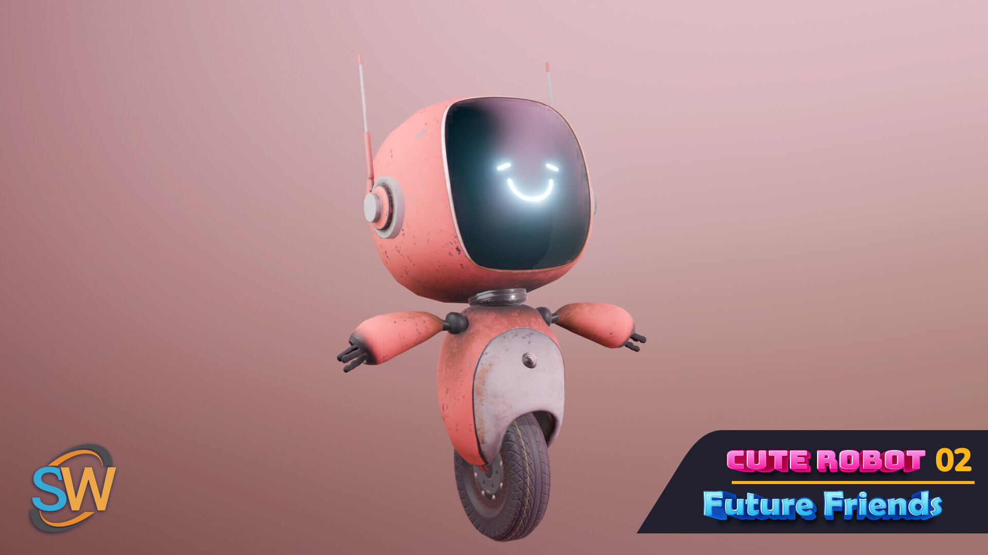 Cute Robot 02 Future Friends Low-poly 3D model_8