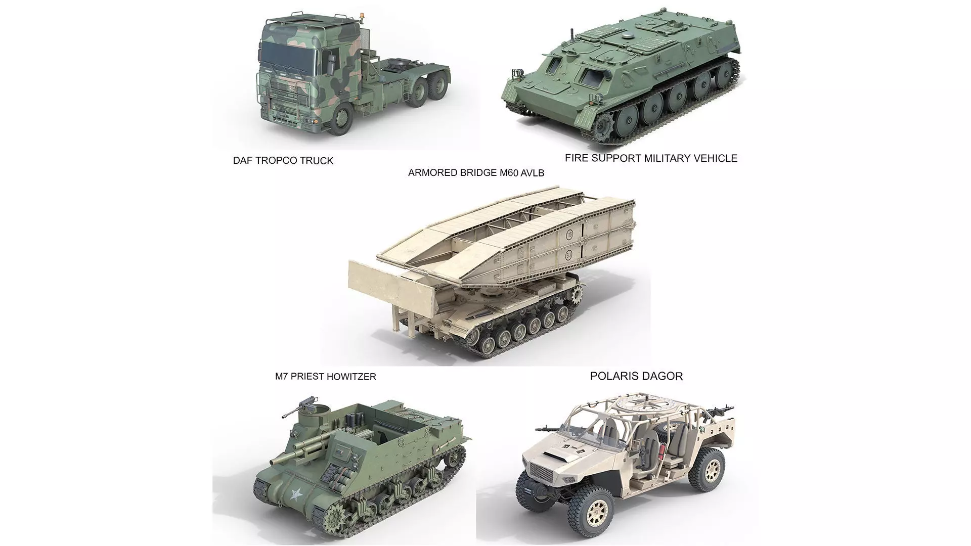 5 Military Vehicles Collection v37 Low-poly 3D model_0